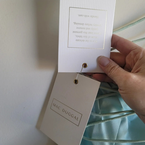 Mac Duggal, Sequined One Shoulder Flutter Sleeve Gown, Pistachio, Size 10,‎ NWT - Picture 13 of 14